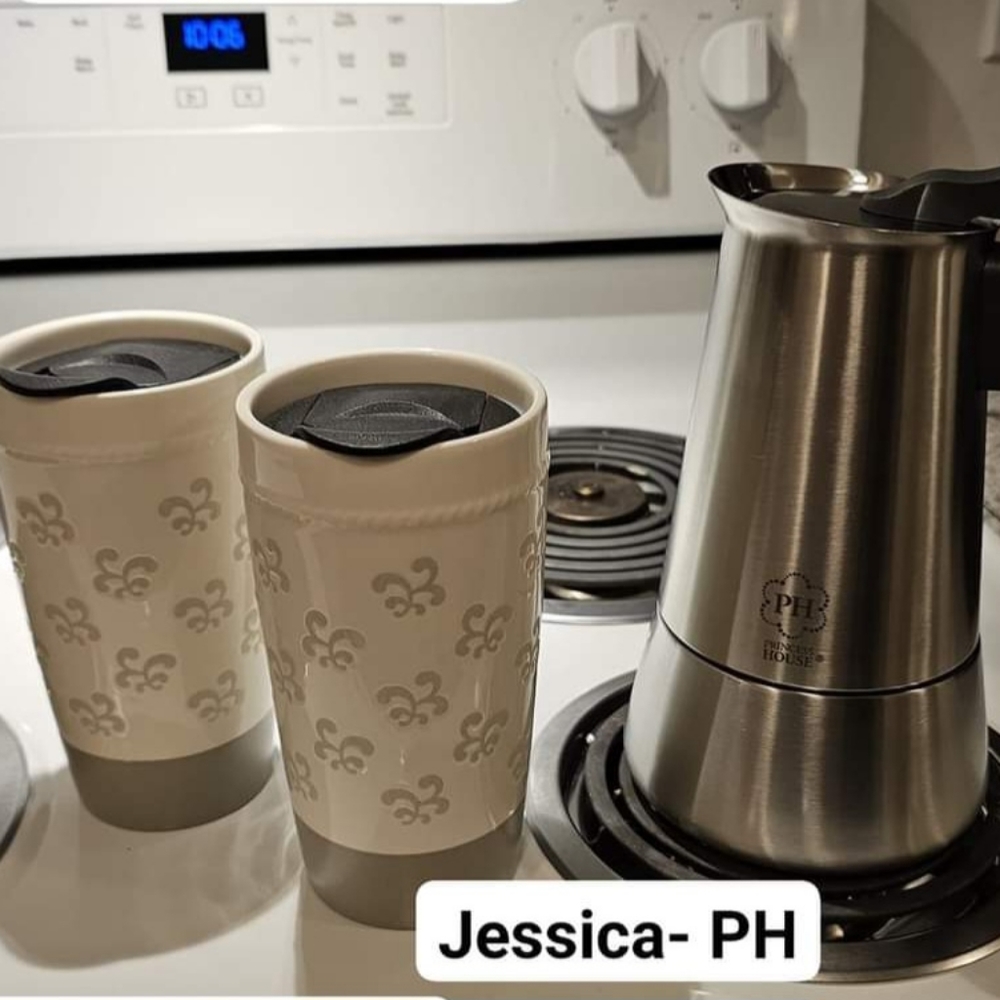 Princess House Cafetera Espresso & Marbella insulated tumblers